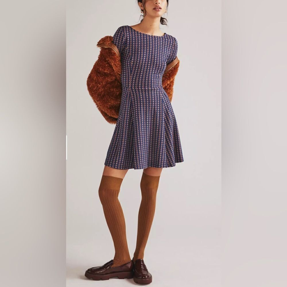 Anthropology Jacquard A-Line Sweater Mini Dress Size Large